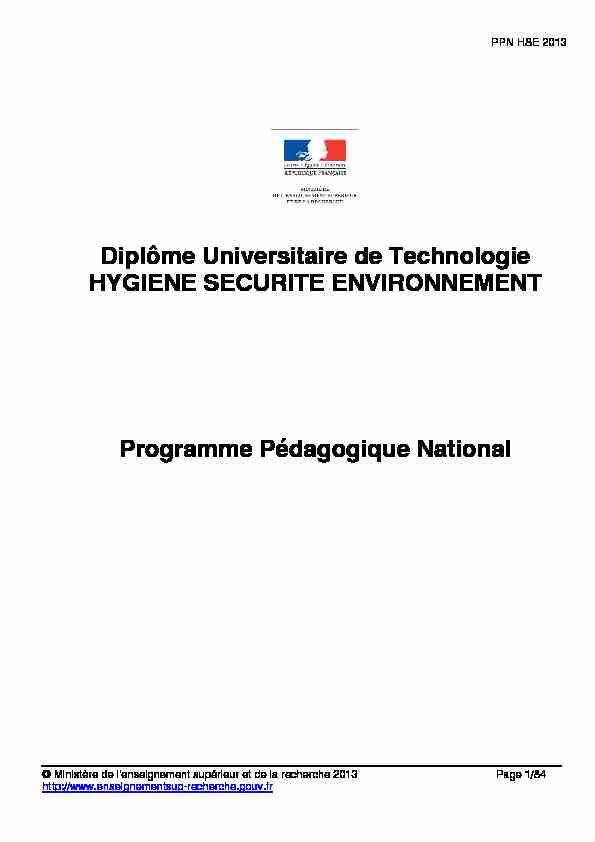 [PDF] Diplôme Universitaire de Technologie HYGIENE SECURITE