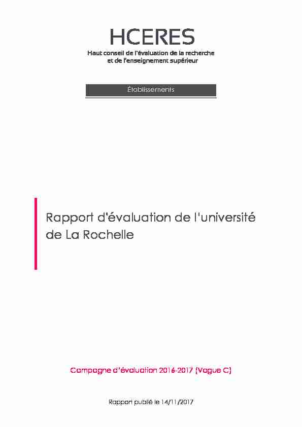 Rapport dévaluation de luniversité de La Rochelle