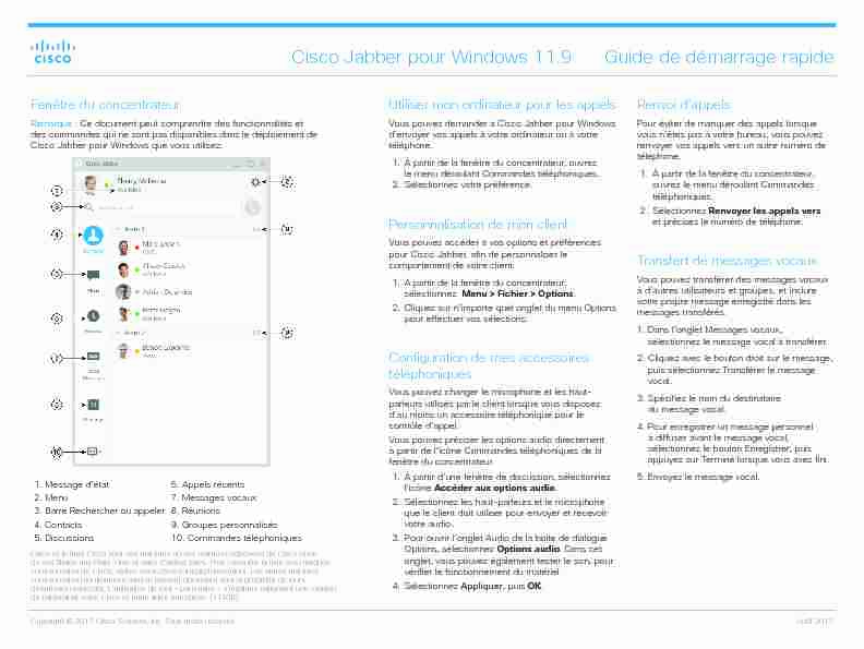 Cisco Jabber pour Windows 11.9 Guide de démarrage rapide
