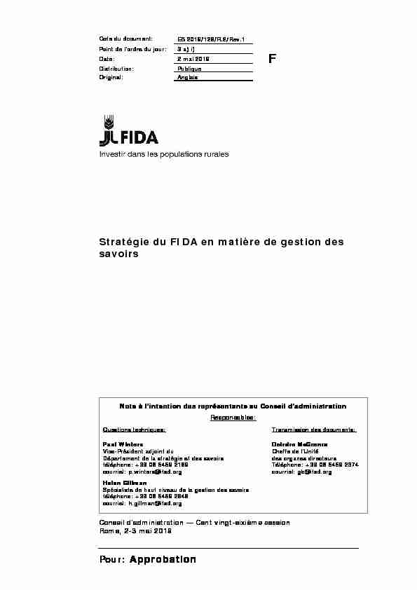 Pour: Approbation Stratégie du FIDA en matière de gestion des