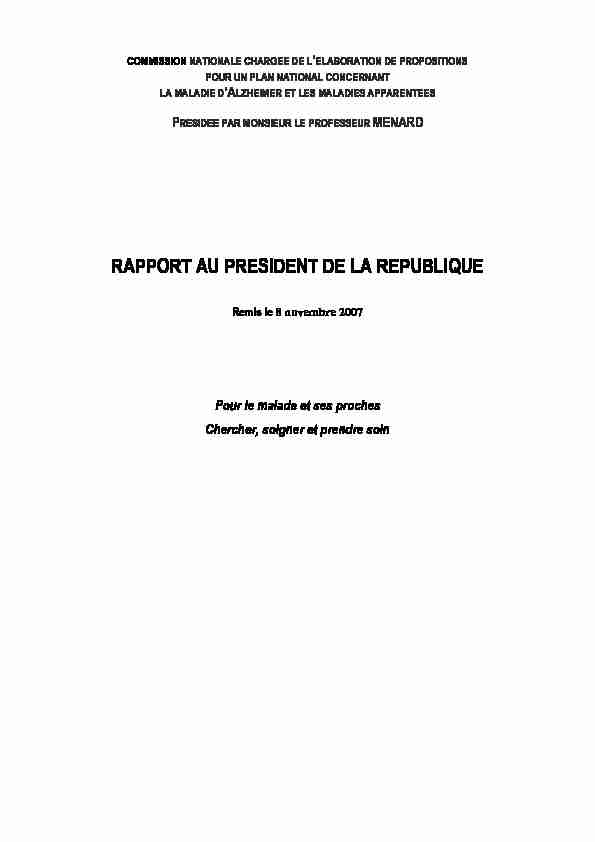 RAPPORT AU PRESIDENT DE LA REPUBLIQUE