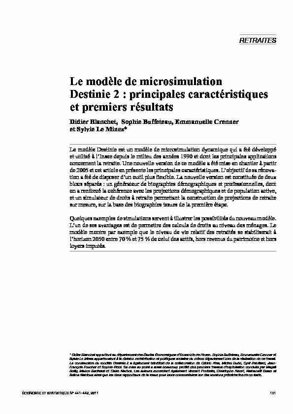 [PDF] Le modèle de microsimulation Destinie 2 : principales  - Insee