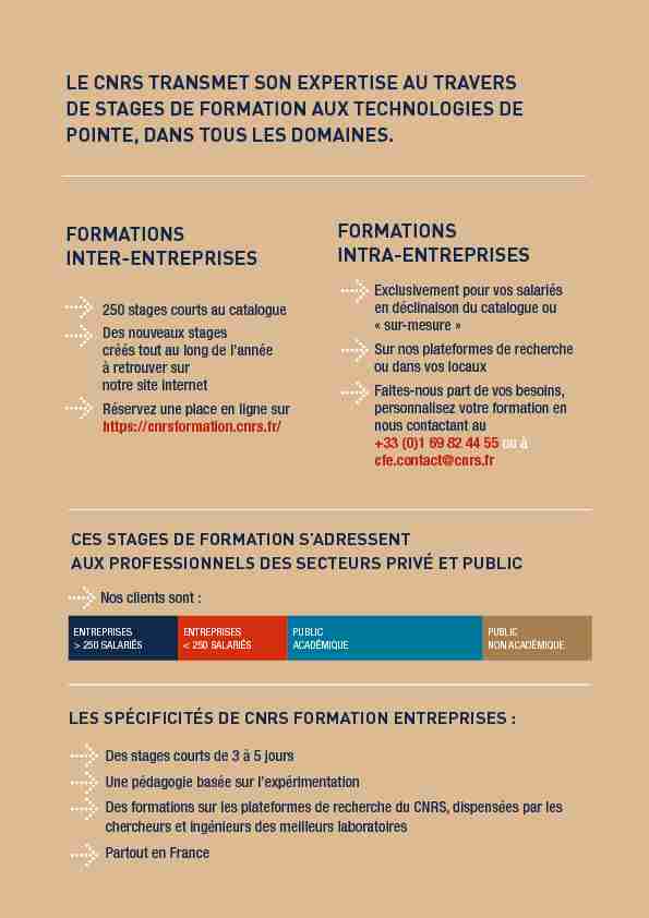 FORMATIONS INTER-ENTREPRISES FORMATIONS INTRA