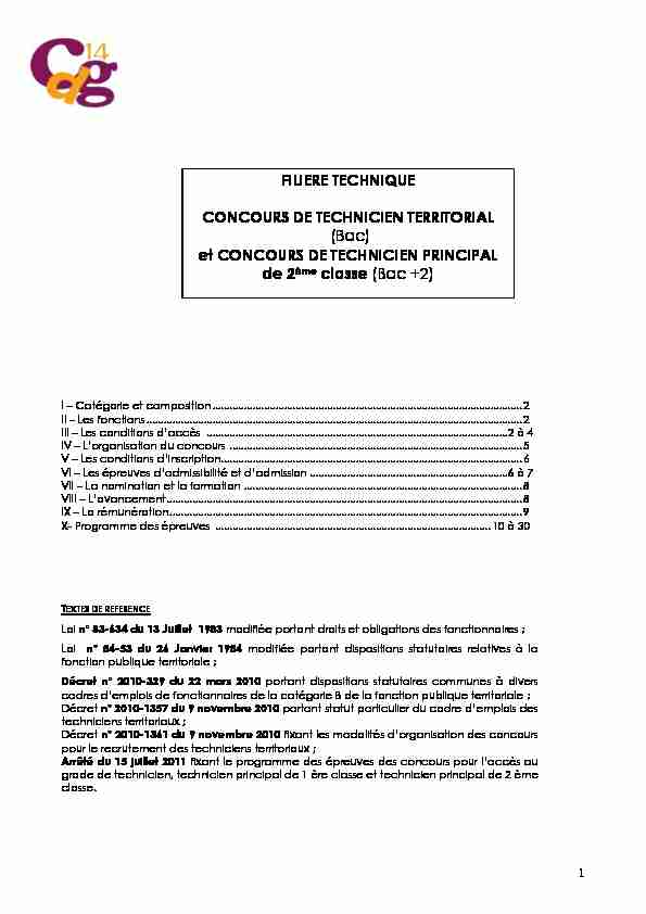 [PDF] FILIERE TECHNIQUE CONCOURS DE TECHNICIEN TERRITORIAL