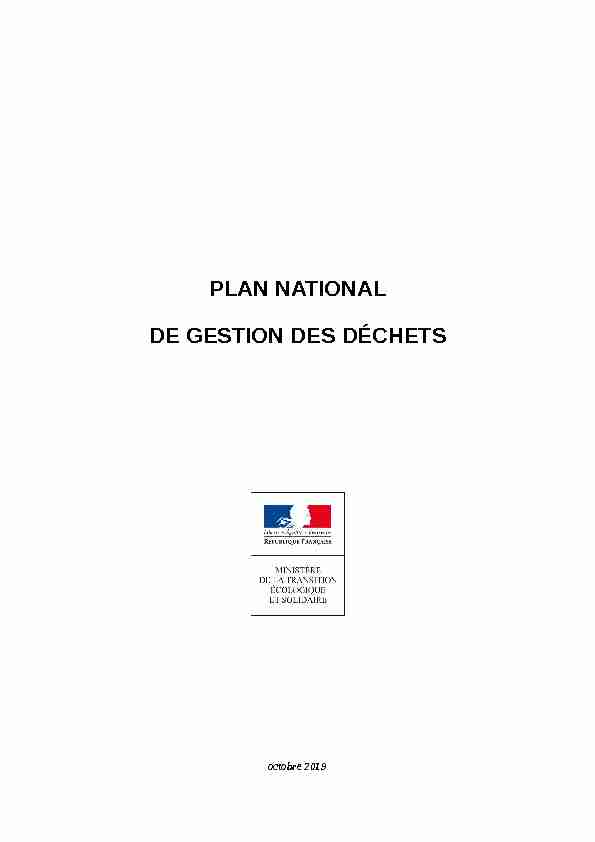 PLAN NATIONAL DE GESTION DES DÉCHETS