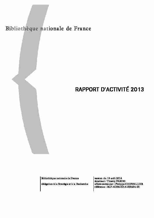 Rapport dactivité 2013 de la BnF