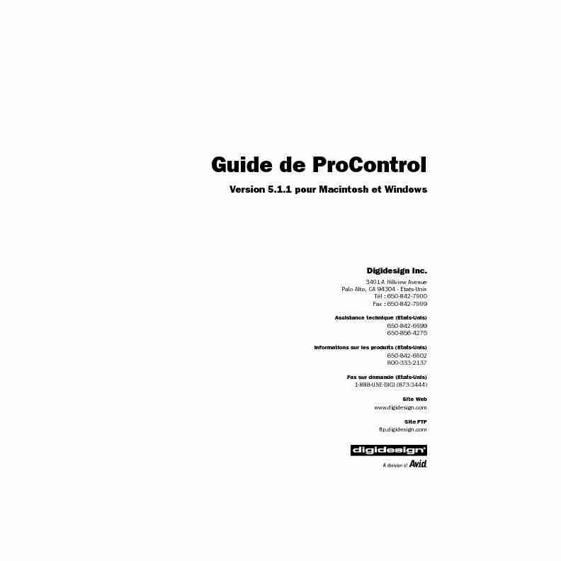 Guide de ProControl Version 5.1.1 pour Macintosh et Windows