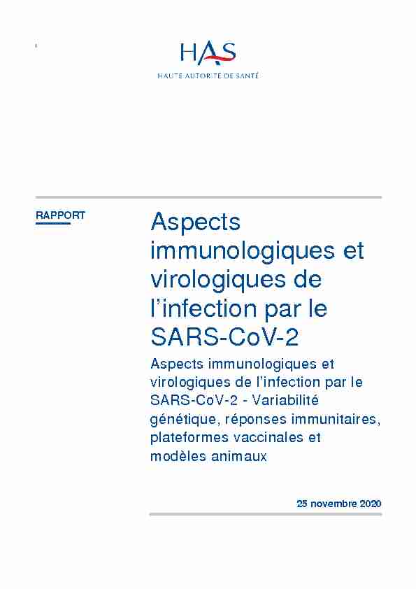 Aspects immunologiques et virologiques de linfection par le SARS