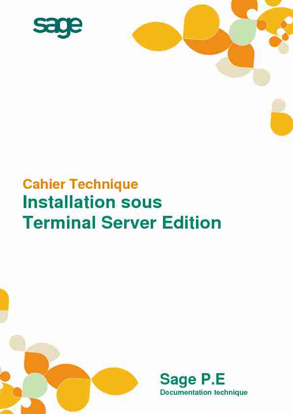 Cahier Technique Installation sous Terminal Server Edition