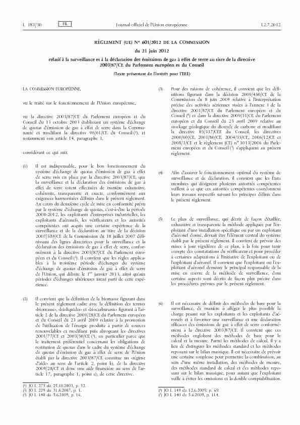 Règlement (UE) no 601/2012 de la Commission du 21 juin 2012