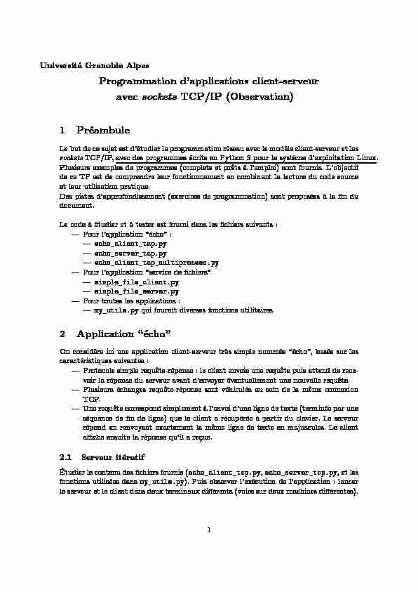 Programmationd’applicationsclient-serveur avec sockets TCP/IP