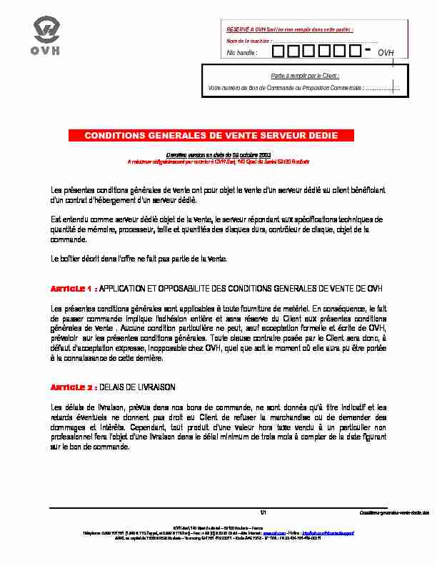 [PDF] CONDITIONS GENERALES DE VENTE SERVEUR DEDIE  - OVH