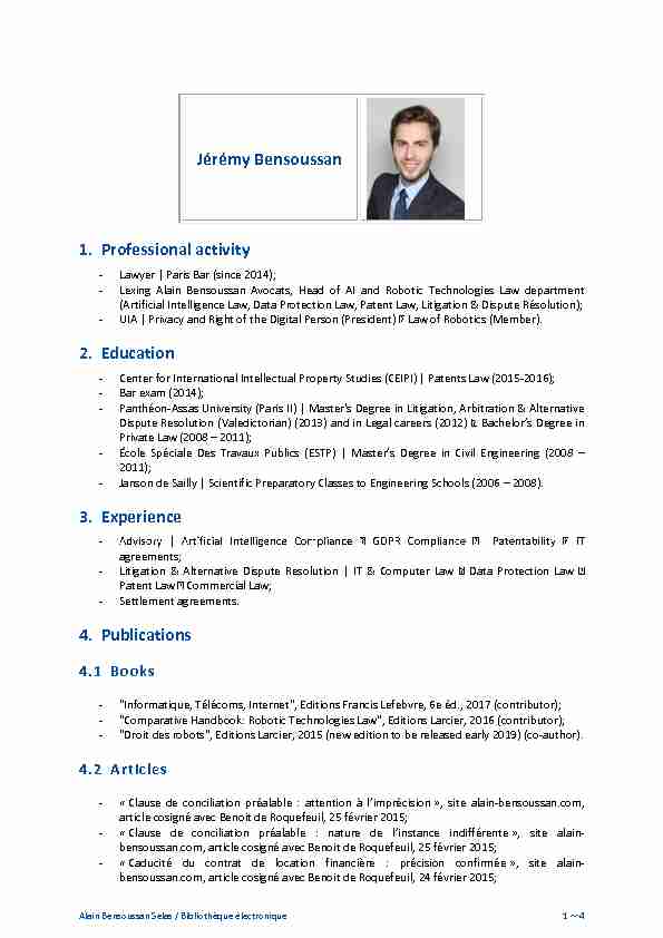 Jérémy Bensoussan 1. Professional activity 2. Education 3