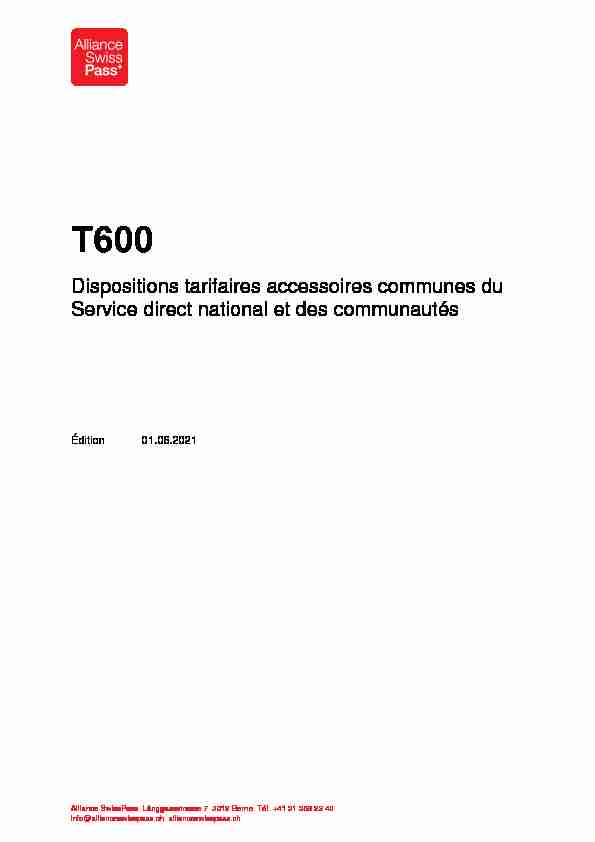 T600 - Dispositions tarifaires accessoires communes du Service