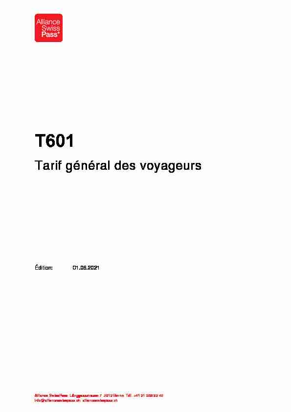 T601 - Tarif général des voyageurs