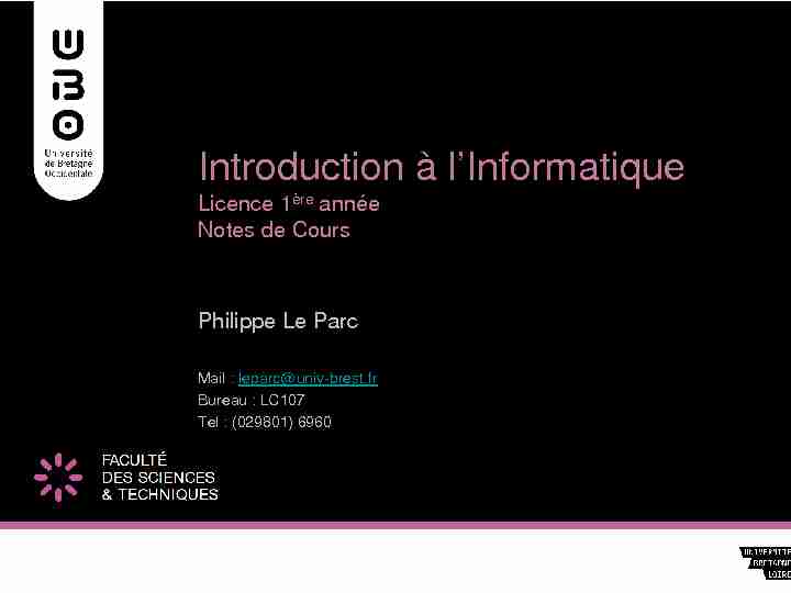 Introduction à lInformatique - Licence 1ère année Notes de Cours