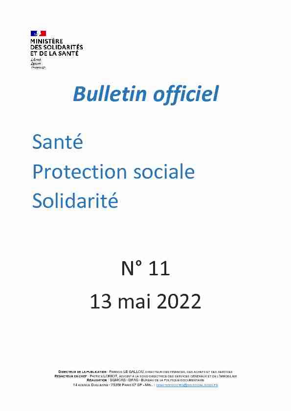 Bulletin officiel Santé - Protection sociale - Solidarité n° 2022/11 du