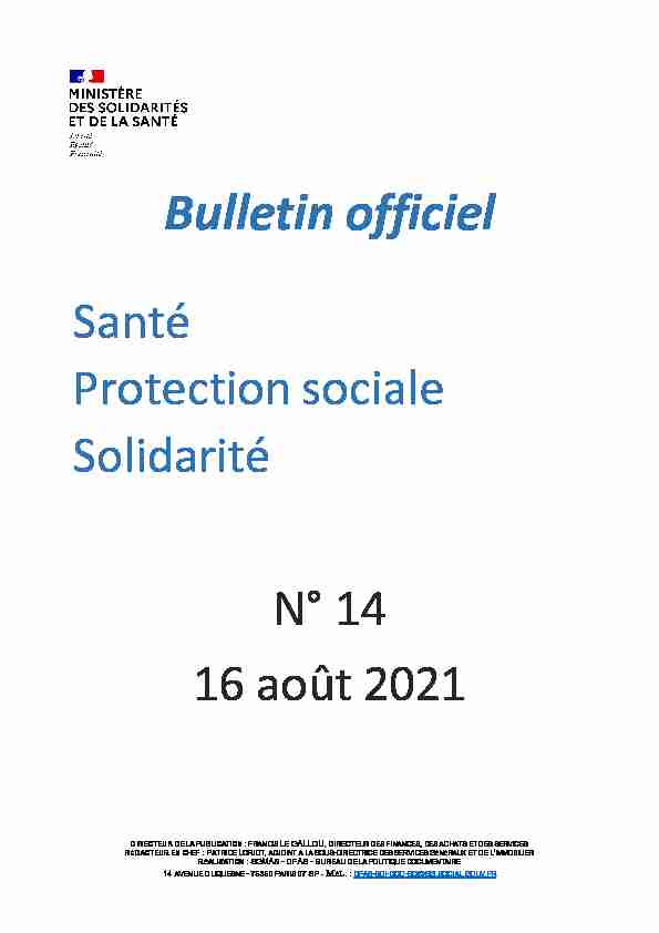 Bulletin officiel Santé - Protection sociale - Solidarité n° 2021/14 du