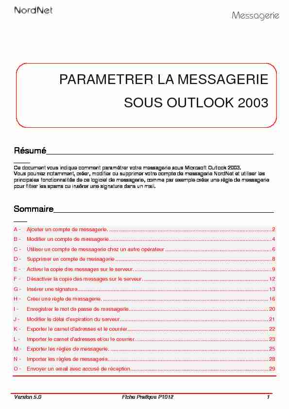 Paramétrer la messagerie sous Outlook 2003