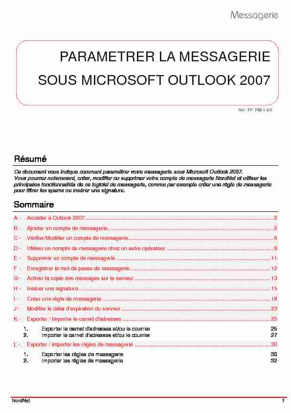 Paramétrer la messagerie sous Microsoft Outlook 2007