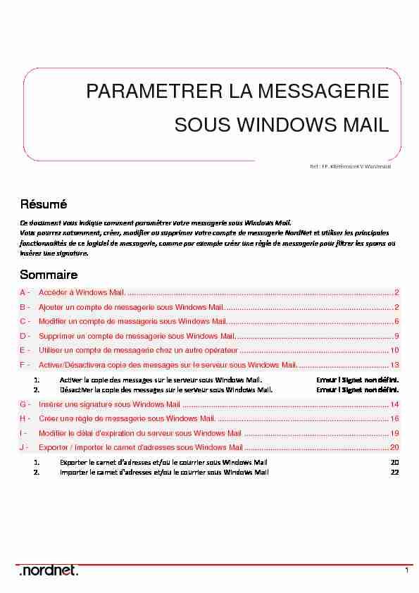 Paramétrer la messagerie sous Windows Mail