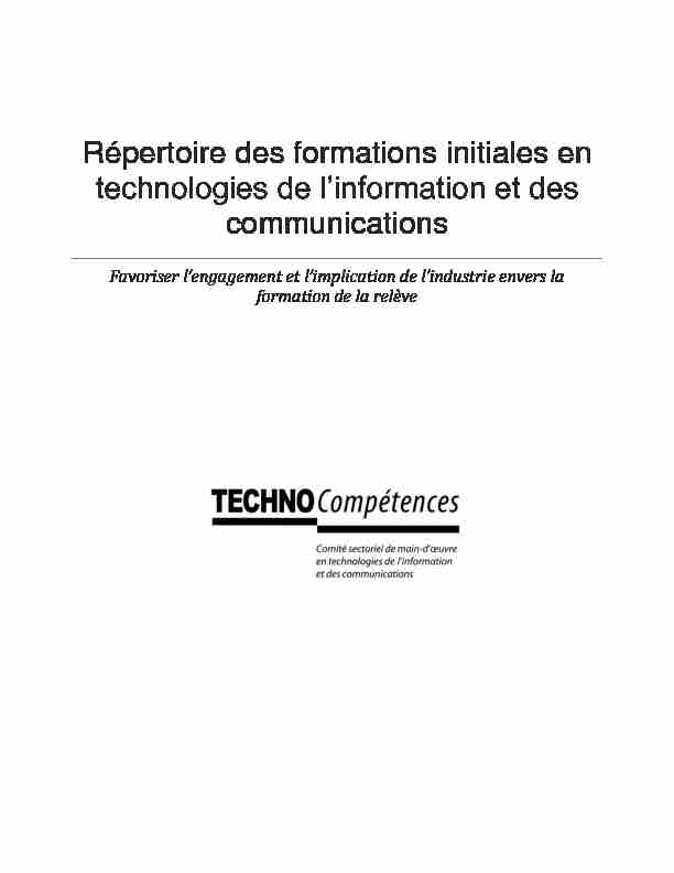 Répertoire des formations initiales en technologies de linformation
