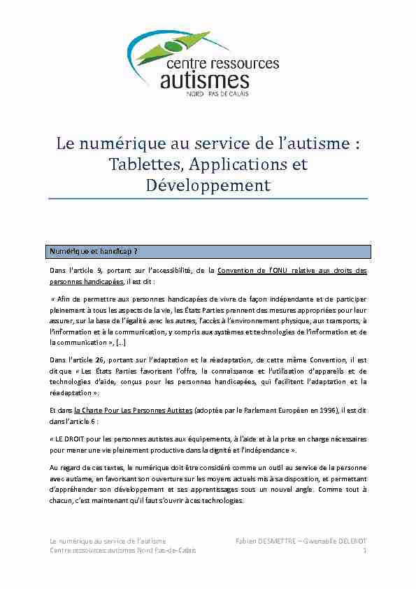 Le nume rique au service de lautisme : Tablettes Applications et De