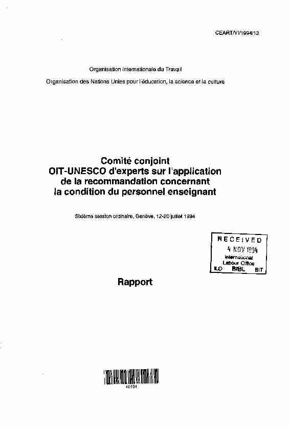 Comité conjoint OIT-UNESCO dexperts sur lapplication de la