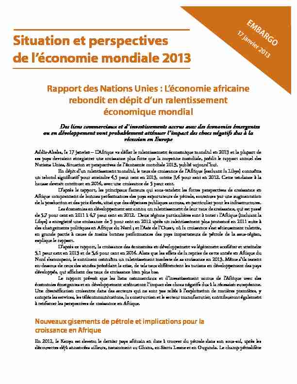 [PDF] Situation et perspectives de léconomie mondiale 2013 Rapport des