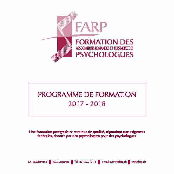 PROGRAMME DE FORMATION 2017 - 2018