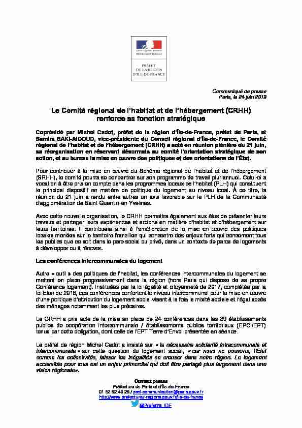 [PDF] Le Comité régional de lhabitat et de lhébergement (CRHH
