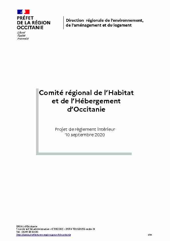Comité régional de lHabitat et de lHébergement dOccitanie
