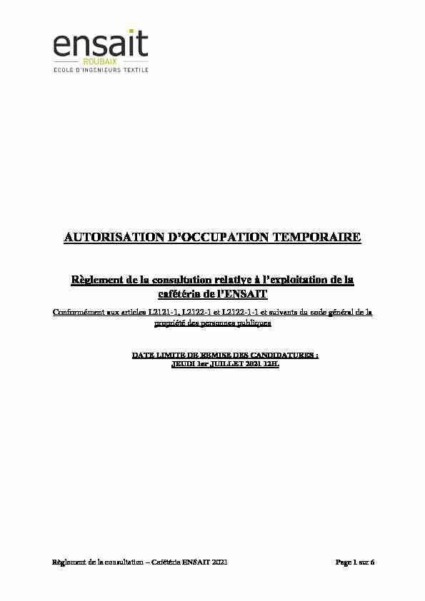 AUTORISATION DOCCUPATION TEMPORAIRE - Règlement de la