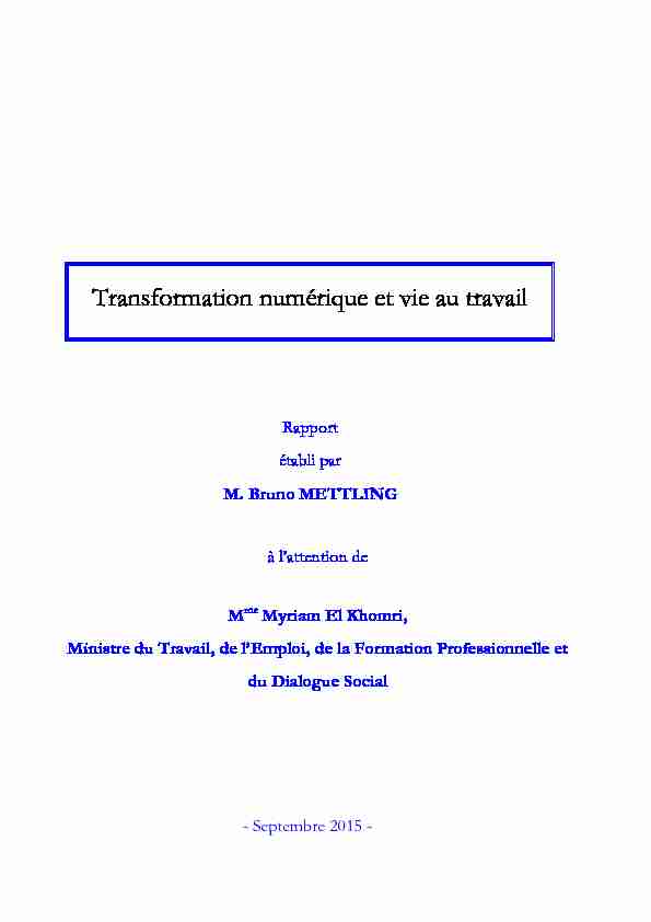 [PDF] Transformation numérique et vie au travail - Ministère du Travail