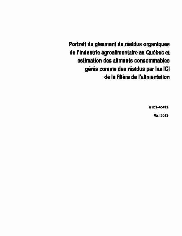 [PDF] • Portrait du gisement de résidus organiques de lindustrie