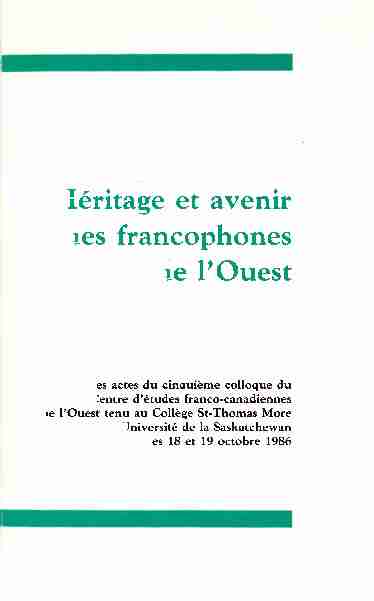 Héritage et avenir des francophones de VOuest