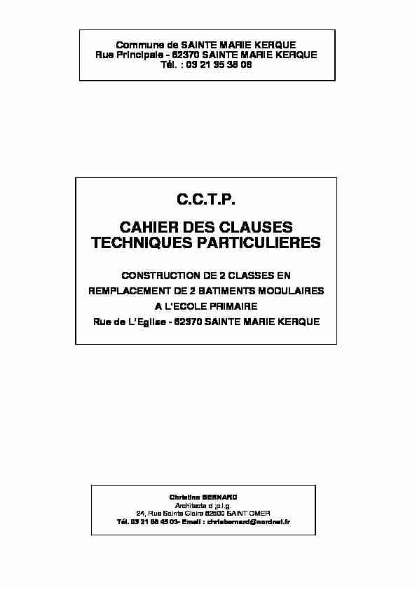 C.C.T.P. CAHIER DES CLAUSES TECHNIQUES PARTICULIERES
