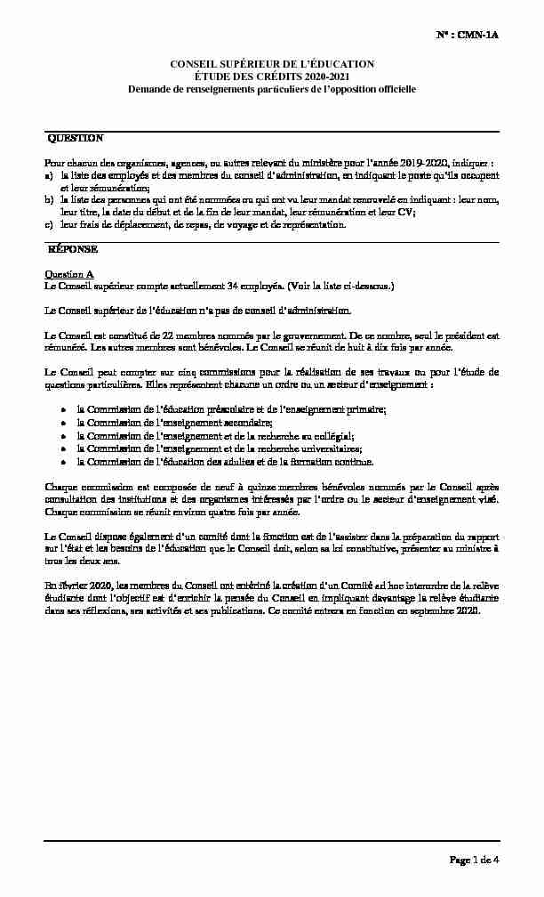 No : CMN-1A Page 1 de 4 CONSEIL SUPÉRIEUR DE L