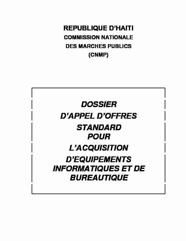 [PDF] DOSSIER DAPPEL DOFFRES STANDARD POUR LACQUISITION