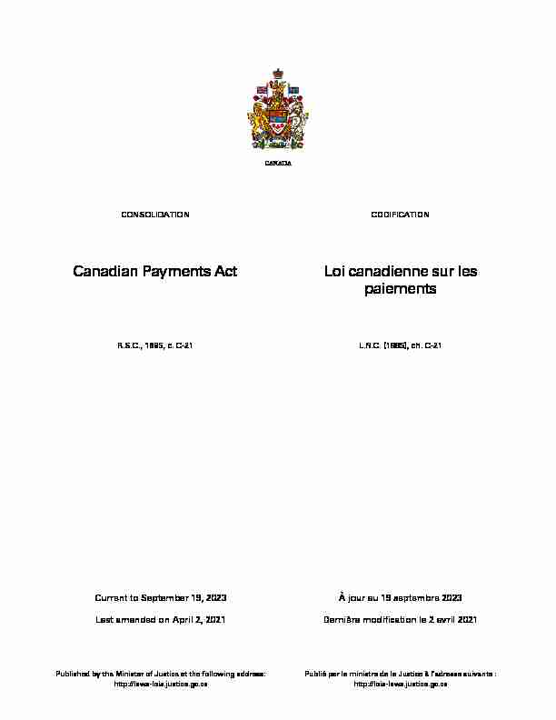 Canadian Payments Act Loi canadienne sur les paiements