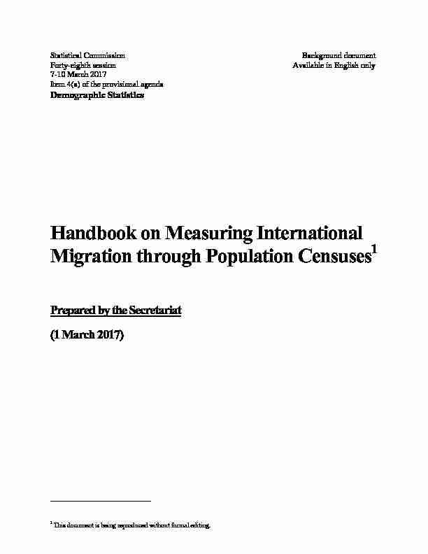 Handbook on Measuring International Migration through Population