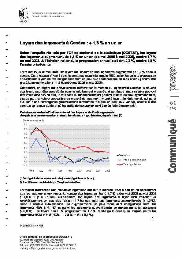 14.6.2006 - Loyers des logements à Genève :   18 % en un an
