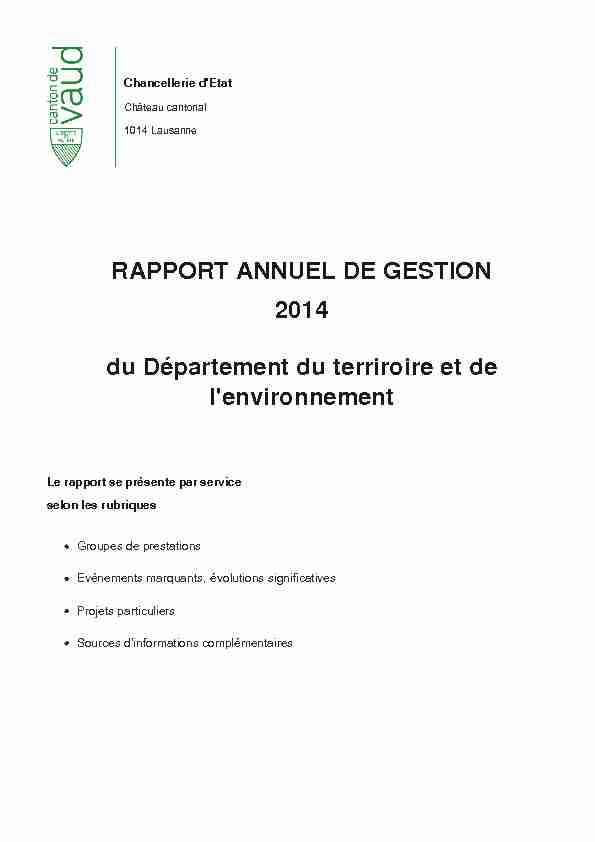 Rapport annuel de gestion 2014 du Département du territoire et de l