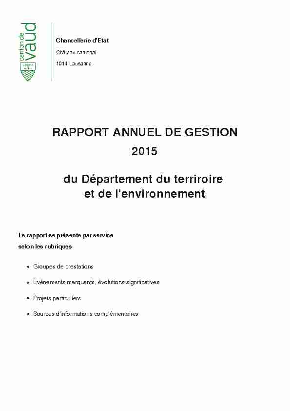Rapport annuel de gestion 2015 du Département du territoire et de l