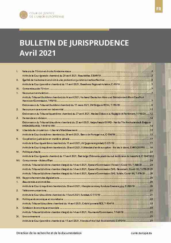 BULLETIN DE JURISPRUDENCE Avril 2021