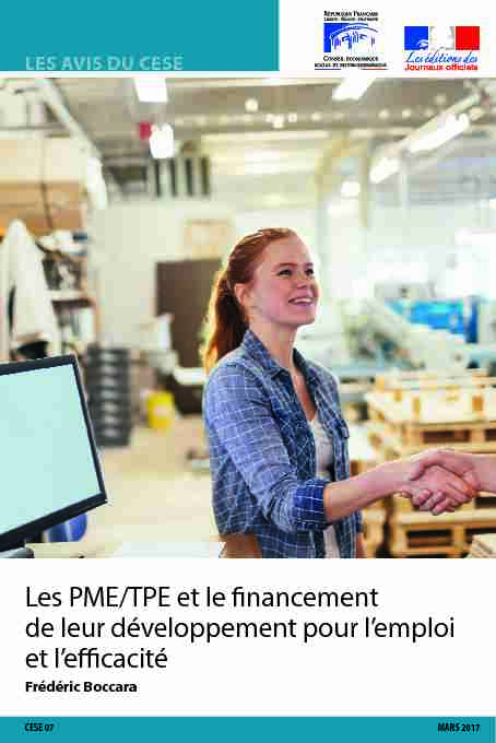Les PME/TPE et le financement de leur développement pour l