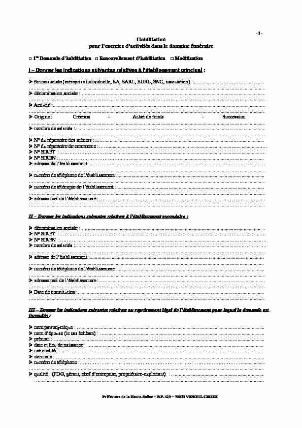 [PDF] Habilitation pour lexercice dactivités dans le domaine funéraire