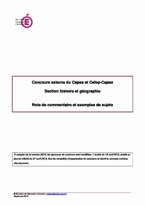 Concours externe du Capes et Cafep-Capes Section histoire et