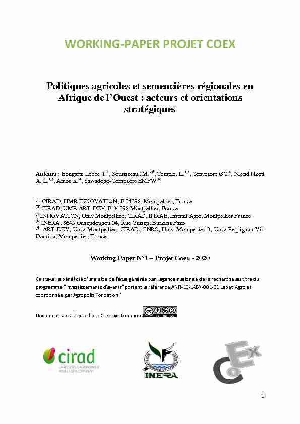 Politiques agricoles et semencières régionales en Afrique de lOuest