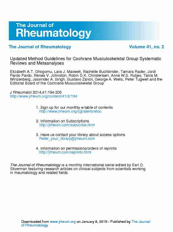 The Journal of Rheumatology Volume 41 no. 2 Reviews and